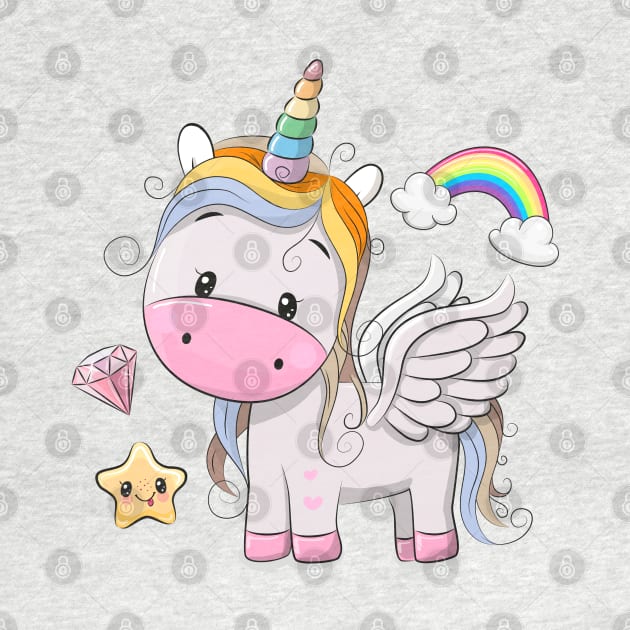 Cute baby Pegasus unicorn with a rainbow. by Reginast777